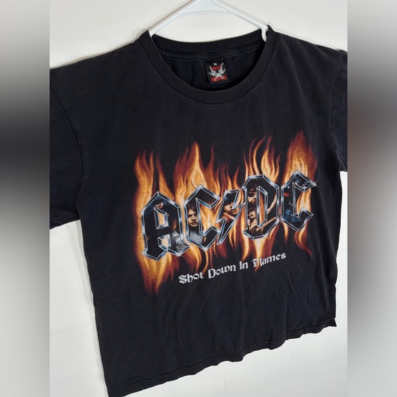 Vintage ACDC Shot Down in Flames T-Shirt Y2K Double Sided Black Band Tee Medium - Picture 6 of 10